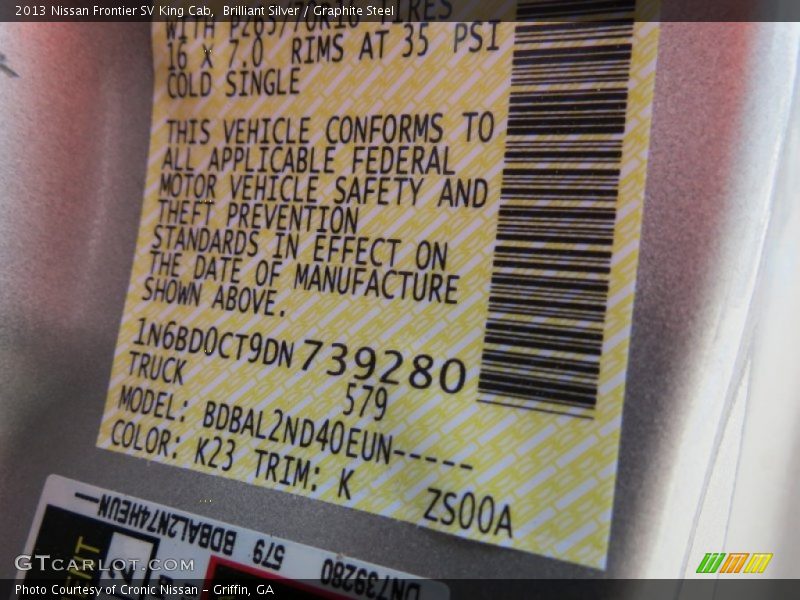 2013 Frontier SV King Cab Brilliant Silver Color Code K23