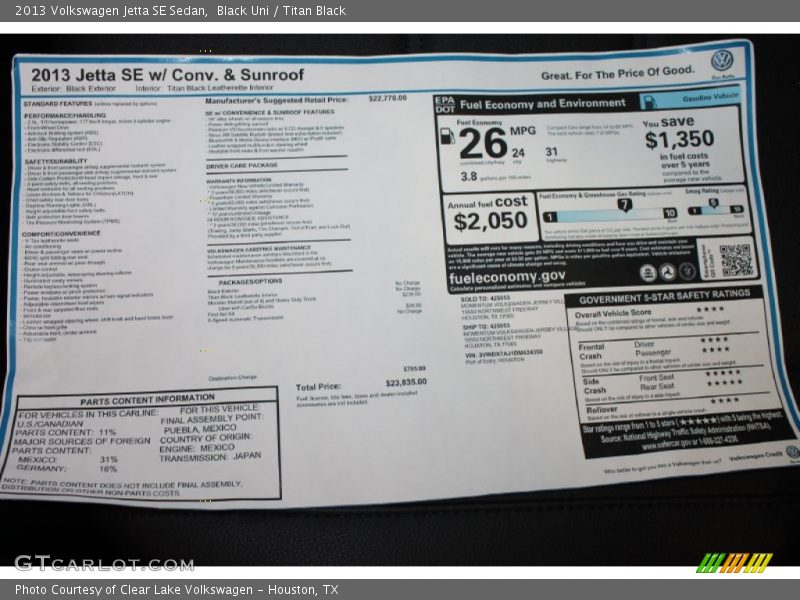 Black Uni / Titan Black 2013 Volkswagen Jetta SE Sedan