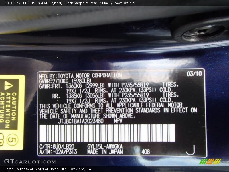 Black Sapphire Pearl / Black/Brown Walnut 2010 Lexus RX 450h AWD Hybrid