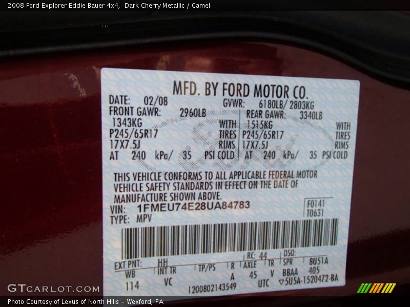 Dark Cherry Metallic / Camel 2008 Ford Explorer Eddie Bauer 4x4