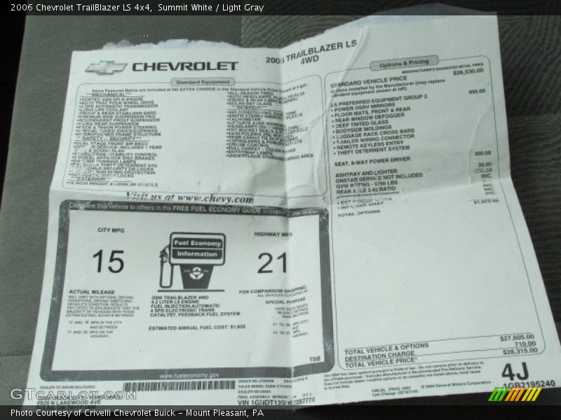 Summit White / Light Gray 2006 Chevrolet TrailBlazer LS 4x4