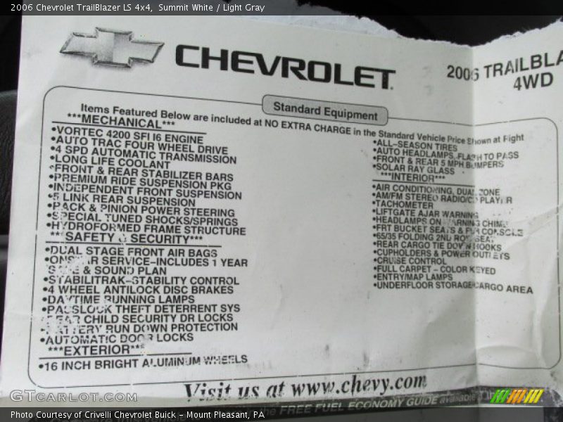 Summit White / Light Gray 2006 Chevrolet TrailBlazer LS 4x4