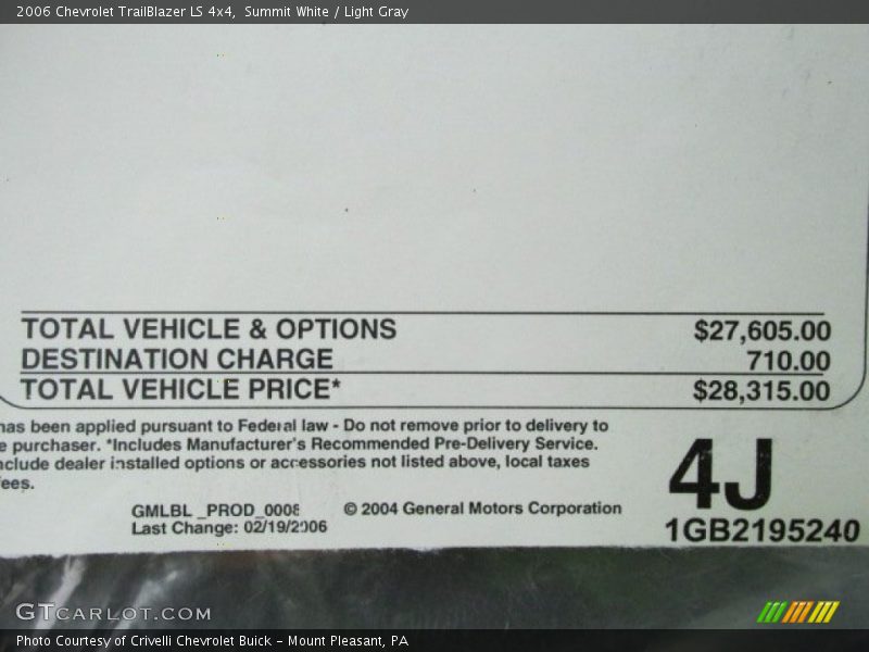 Summit White / Light Gray 2006 Chevrolet TrailBlazer LS 4x4