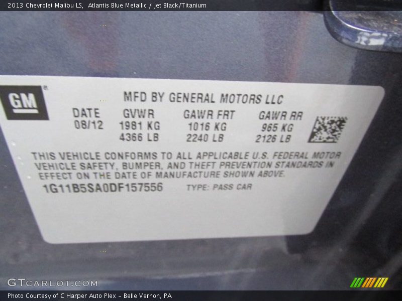 Atlantis Blue Metallic / Jet Black/Titanium 2013 Chevrolet Malibu LS