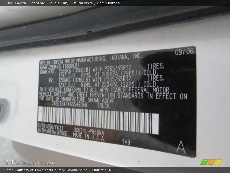 Natural White / Light Charcoal 2006 Toyota Tundra SR5 Double Cab