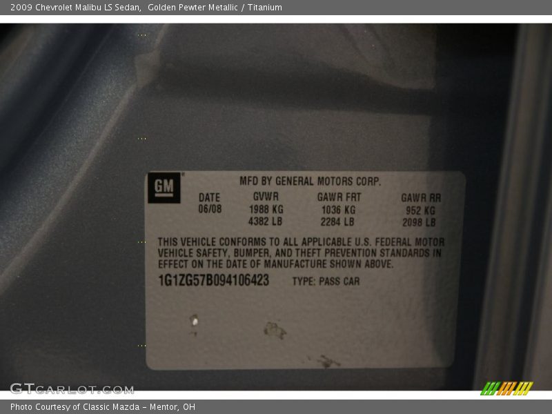 Golden Pewter Metallic / Titanium 2009 Chevrolet Malibu LS Sedan
