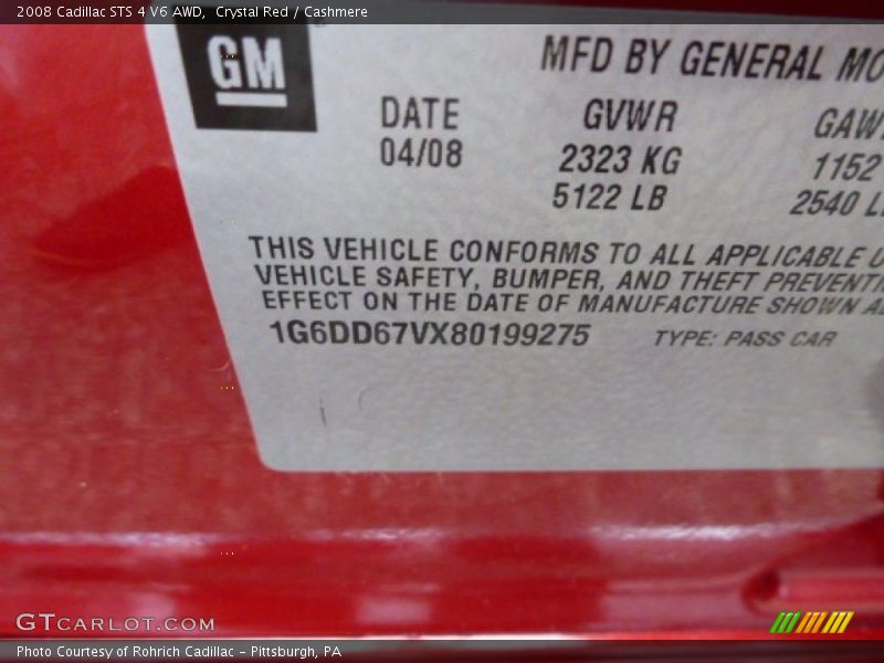 Crystal Red / Cashmere 2008 Cadillac STS 4 V6 AWD