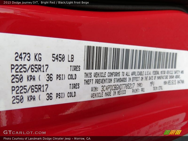 Bright Red / Black/Light Frost Beige 2013 Dodge Journey SXT