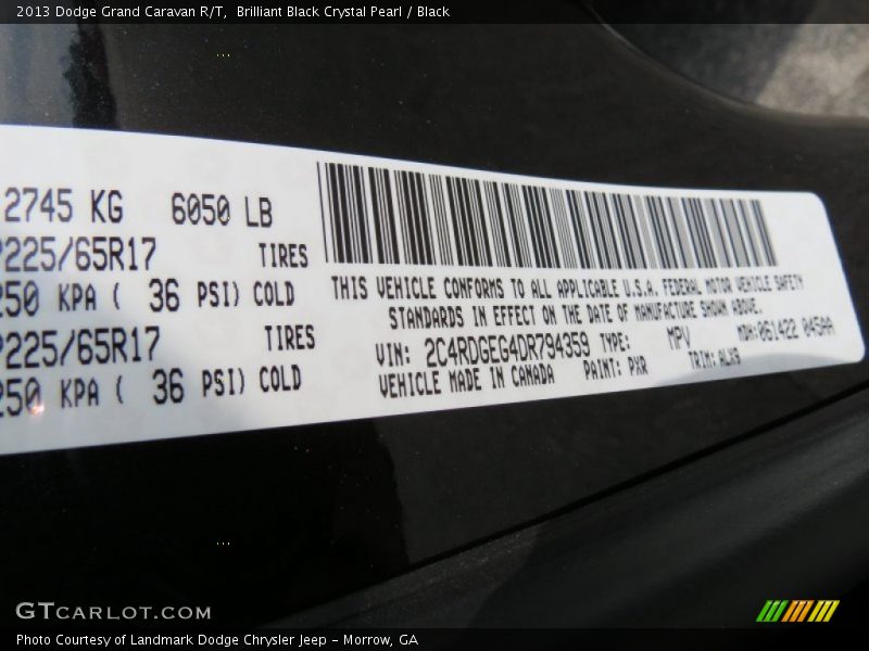 Brilliant Black Crystal Pearl / Black 2013 Dodge Grand Caravan R/T