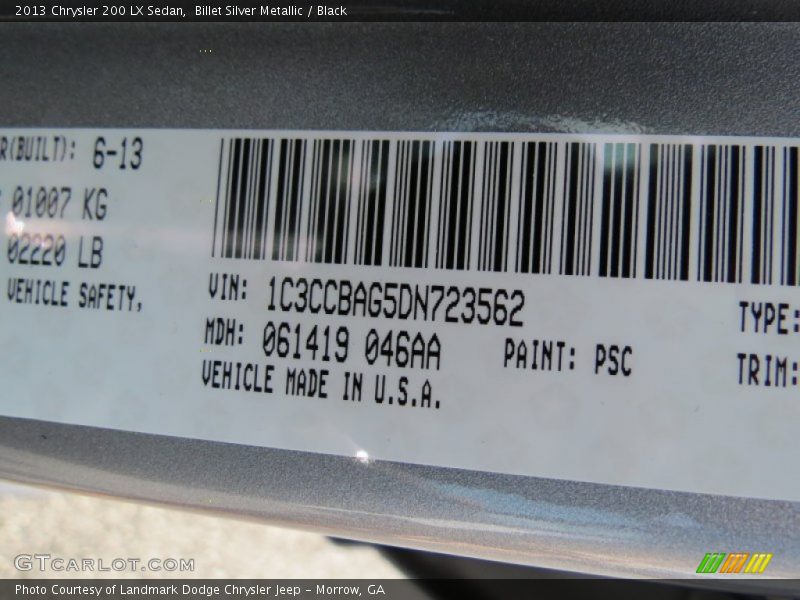 Billet Silver Metallic / Black 2013 Chrysler 200 LX Sedan