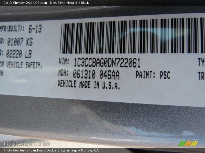 Billet Silver Metallic / Black 2013 Chrysler 200 LX Sedan