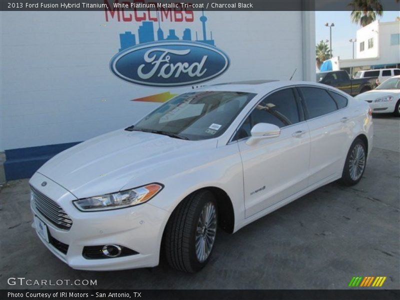 White Platinum Metallic Tri-coat / Charcoal Black 2013 Ford Fusion Hybrid Titanium