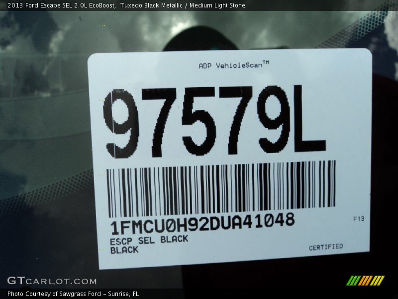 Tuxedo Black Metallic / Medium Light Stone 2013 Ford Escape SEL 2.0L EcoBoost