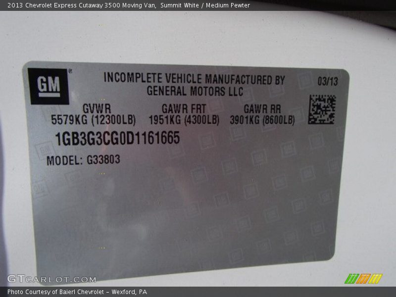 Summit White / Medium Pewter 2013 Chevrolet Express Cutaway 3500 Moving Van