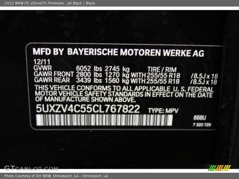 Jet Black / Black 2012 BMW X5 xDrive35i Premium