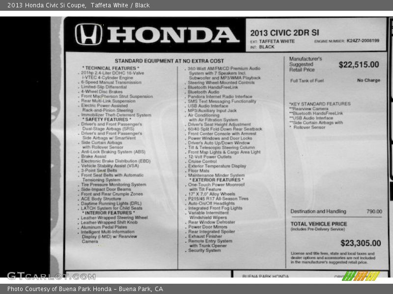 Taffeta White / Black 2013 Honda Civic Si Coupe