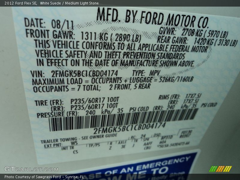 White Suede / Medium Light Stone 2012 Ford Flex SE