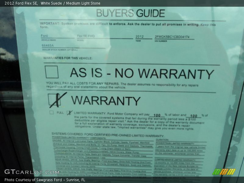 White Suede / Medium Light Stone 2012 Ford Flex SE