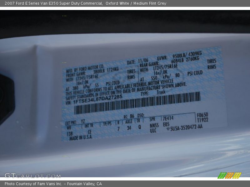 Oxford White / Medium Flint Grey 2007 Ford E Series Van E350 Super Duty Commercial