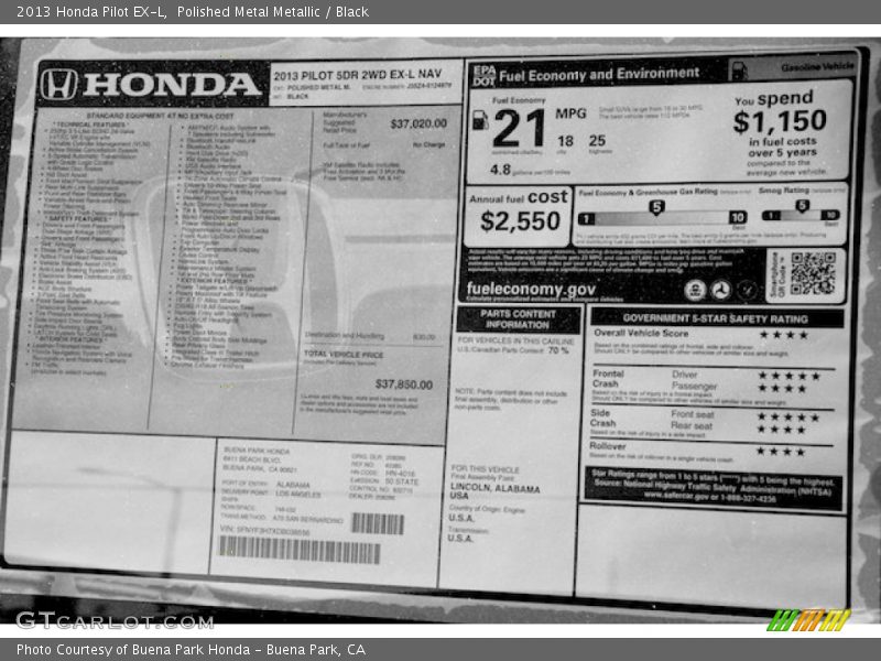 Polished Metal Metallic / Black 2013 Honda Pilot EX-L
