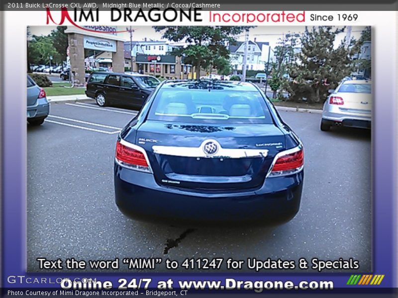 Midnight Blue Metallic / Cocoa/Cashmere 2011 Buick LaCrosse CXL AWD