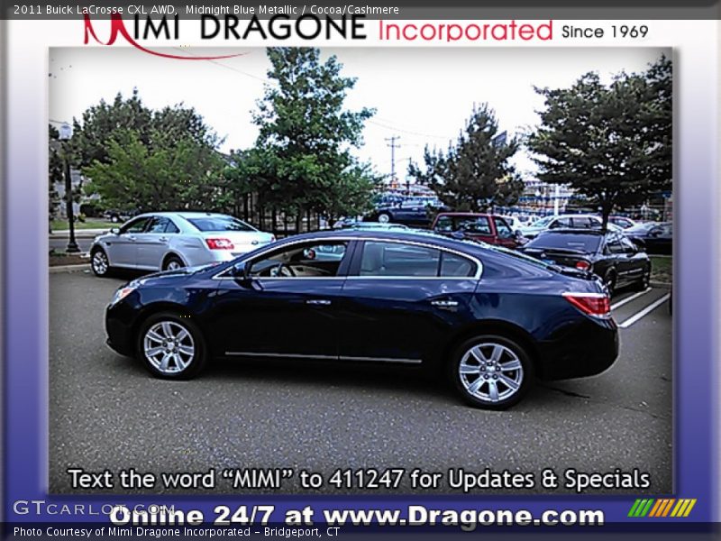 Midnight Blue Metallic / Cocoa/Cashmere 2011 Buick LaCrosse CXL AWD