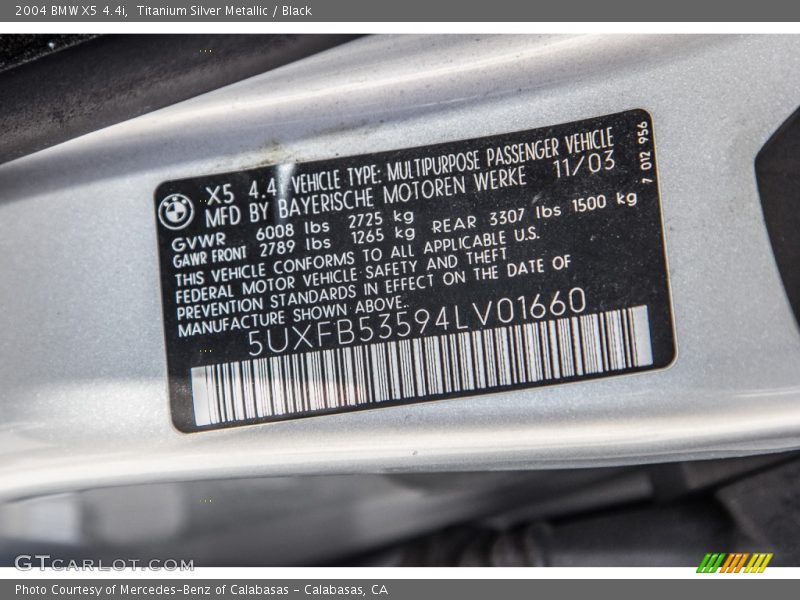 Titanium Silver Metallic / Black 2004 BMW X5 4.4i