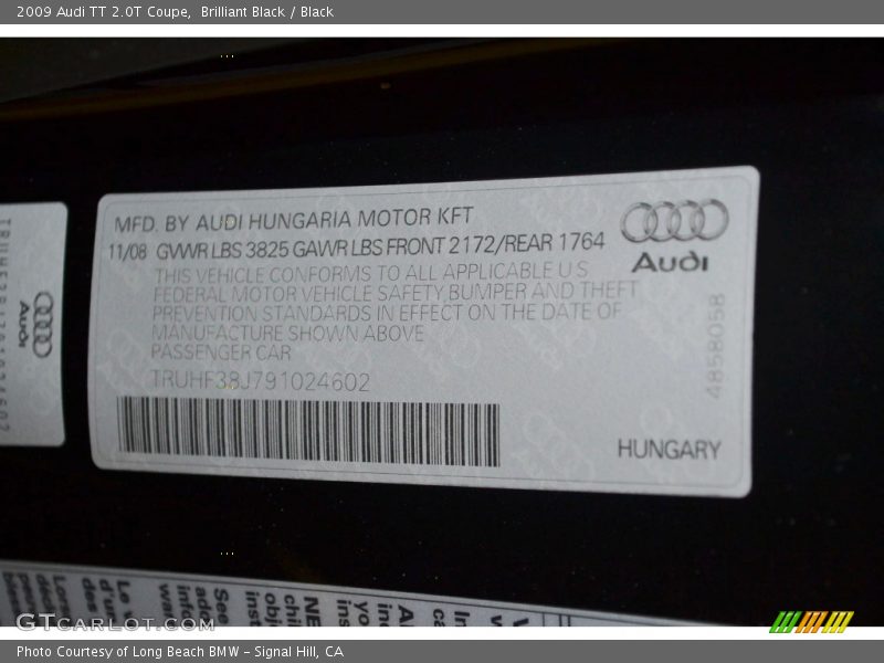Info Tag of 2009 TT 2.0T Coupe