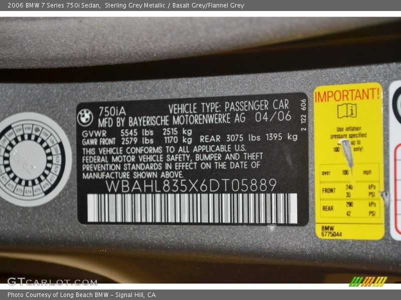 Sterling Grey Metallic / Basalt Grey/Flannel Grey 2006 BMW 7 Series 750i Sedan