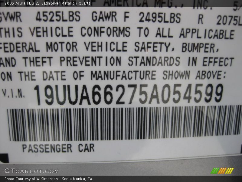 Satin Silver Metallic / Quartz 2005 Acura TL 3.2