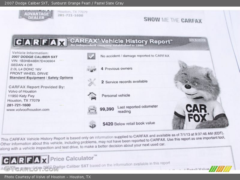 Sunburst Orange Pearl / Pastel Slate Gray 2007 Dodge Caliber SXT
