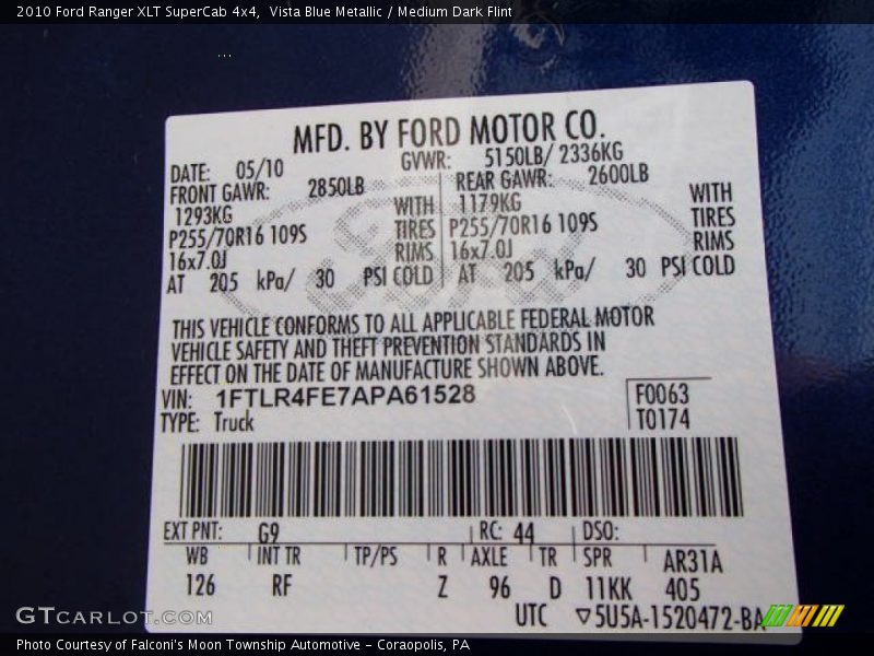 Vista Blue Metallic / Medium Dark Flint 2010 Ford Ranger XLT SuperCab 4x4