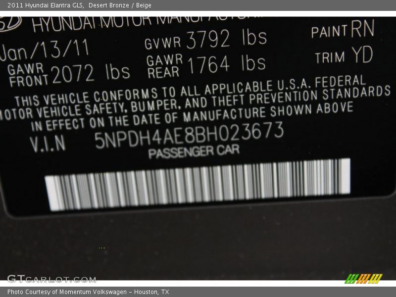 Desert Bronze / Beige 2011 Hyundai Elantra GLS