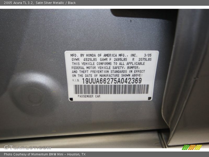 Satin Silver Metallic / Black 2005 Acura TL 3.2