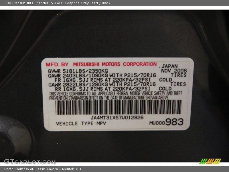 Graphite Gray Pearl / Black 2007 Mitsubishi Outlander LS 4WD