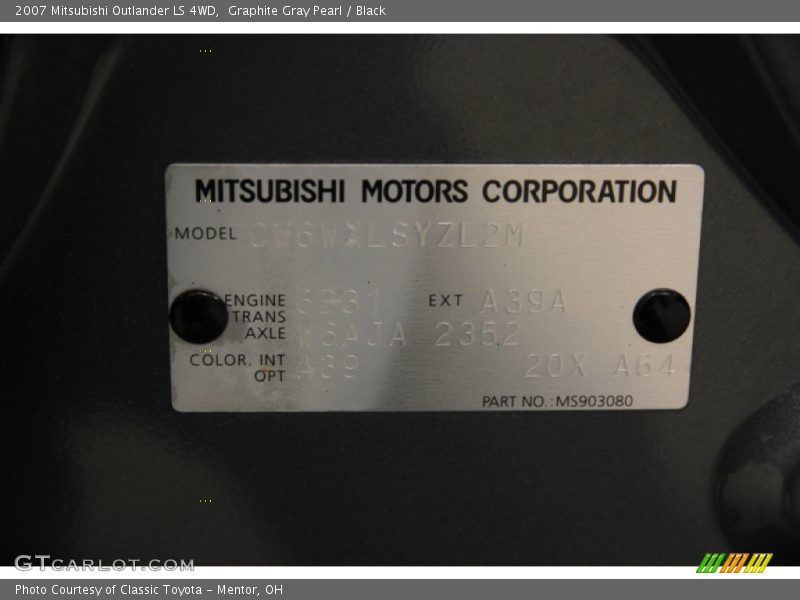 Graphite Gray Pearl / Black 2007 Mitsubishi Outlander LS 4WD
