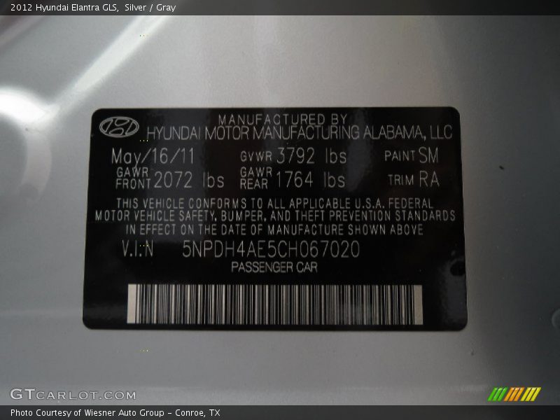 Silver / Gray 2012 Hyundai Elantra GLS