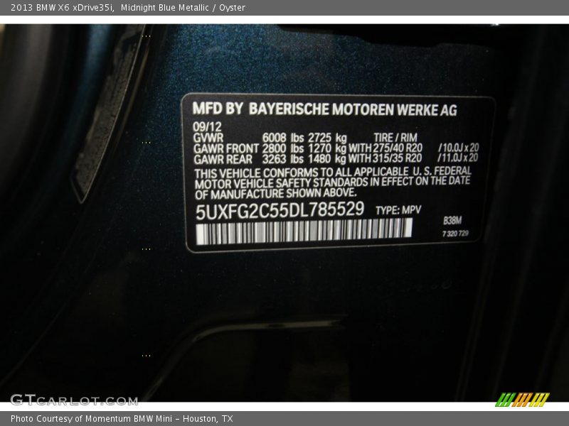 2013 X6 xDrive35i Midnight Blue Metallic Color Code B38