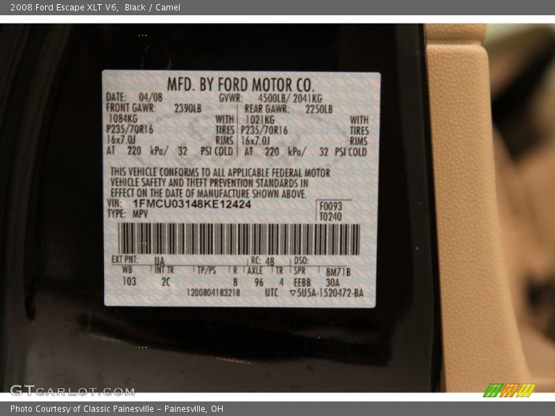 Black / Camel 2008 Ford Escape XLT V6