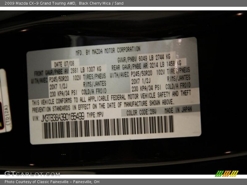 2009 CX-9 Grand Touring AWD Black Cherry Mica Color Code 28W