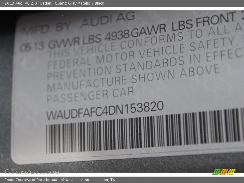 Quartz Gray Metallic / Black 2013 Audi A6 2.0T Sedan