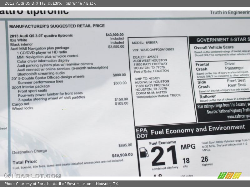  2013 Q5 3.0 TFSI quattro Window Sticker
