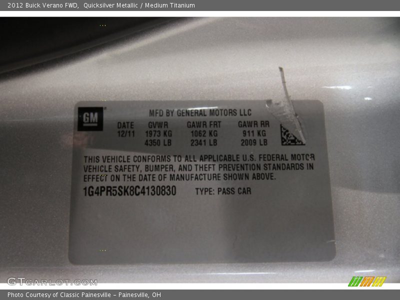 Quicksilver Metallic / Medium Titanium 2012 Buick Verano FWD