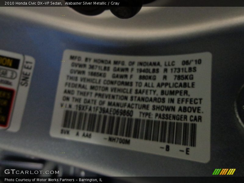 Alabaster Silver Metallic / Gray 2010 Honda Civic DX-VP Sedan