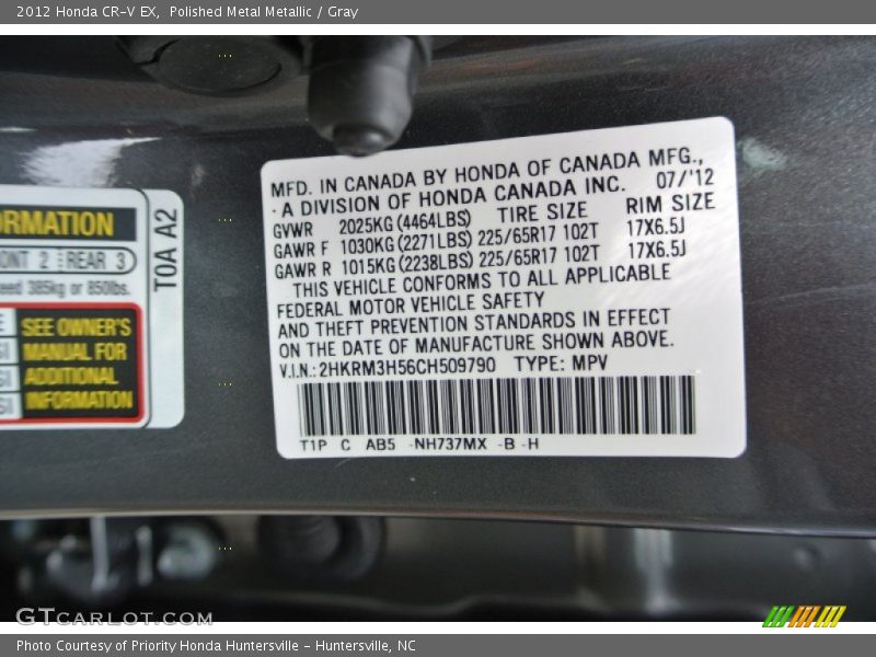 Polished Metal Metallic / Gray 2012 Honda CR-V EX