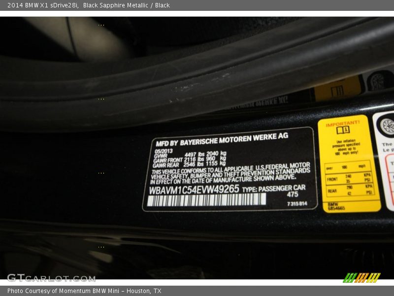 Black Sapphire Metallic / Black 2014 BMW X1 sDrive28i