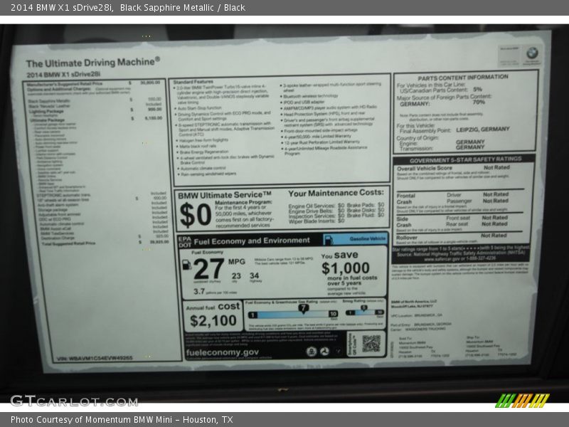 Black Sapphire Metallic / Black 2014 BMW X1 sDrive28i