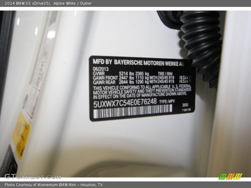 2014 X3 xDrive35i Alpine White Color Code 300