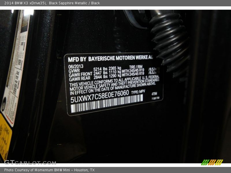 2014 X3 xDrive35i Black Sapphire Metallic Color Code 475
