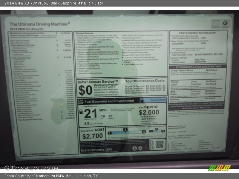  2014 X3 xDrive35i Window Sticker